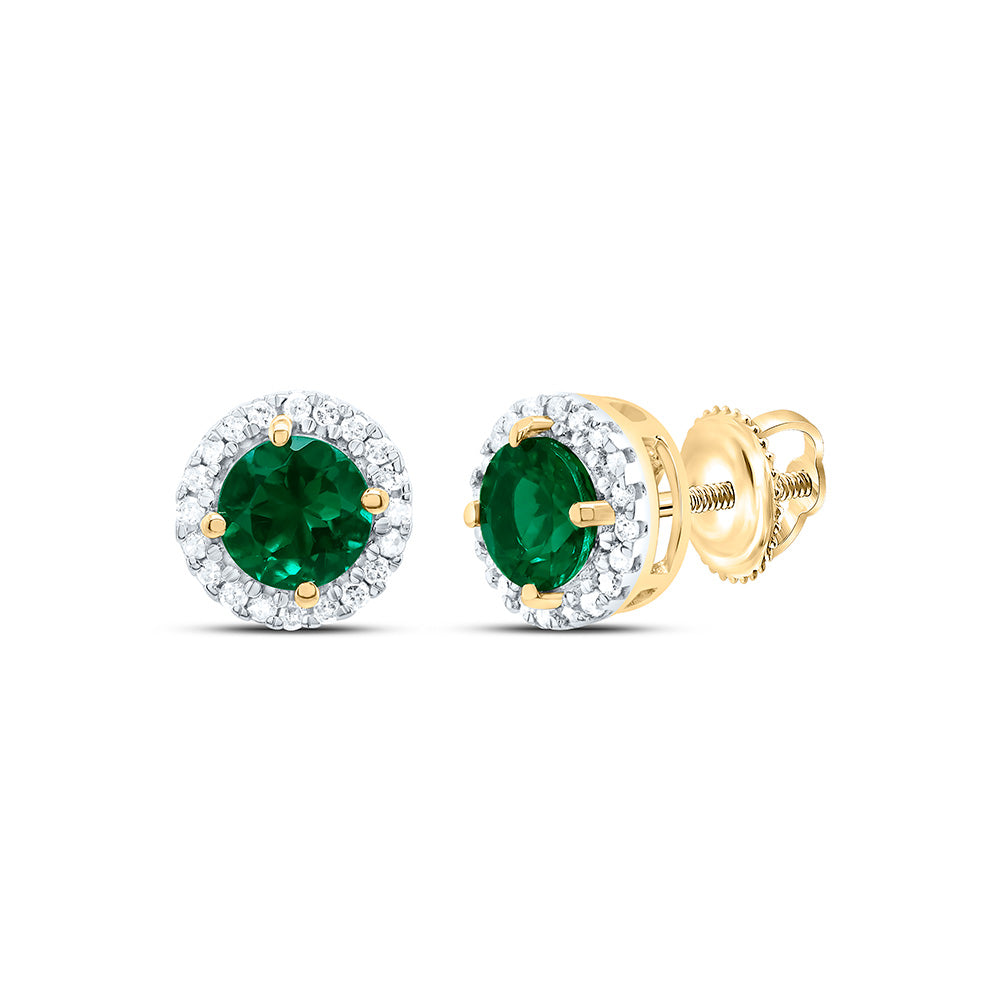 10kt Yellow Gold Womens Round Lab-Created Emerald Solitaire Stud Earrings 1.00 Cttw
