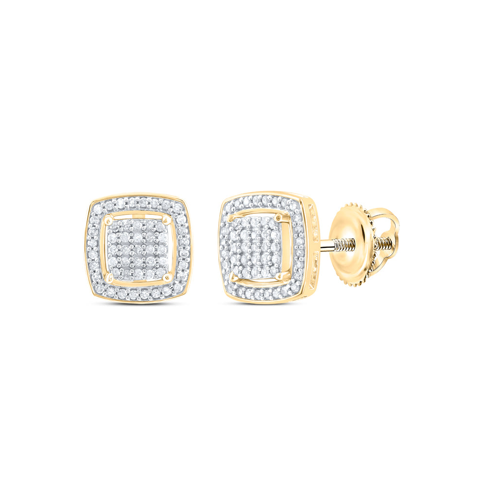 10kt Yellow Gold Womens Round Diamond Square Frame Cluster Earrings 1/3 Cttw