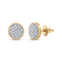 Load image into Gallery viewer, 10kt Yellow Gold Womens Round Diamond Circle Cluster Earrings 1/10 Cttw
