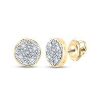 Load image into Gallery viewer, 10kt Yellow Gold Womens Round Diamond Circle Cluster Earrings 1/10 Cttw
