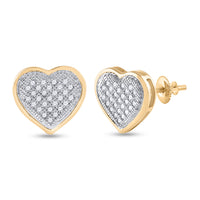 Load image into Gallery viewer, 10kt Yellow Gold Womens Round Diamond Heart Cluster Earrings 1/6 Cttw
