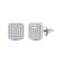 Load image into Gallery viewer, 10kt White Gold Womens Round Diamond Square Earrings 1/6 Cttw
