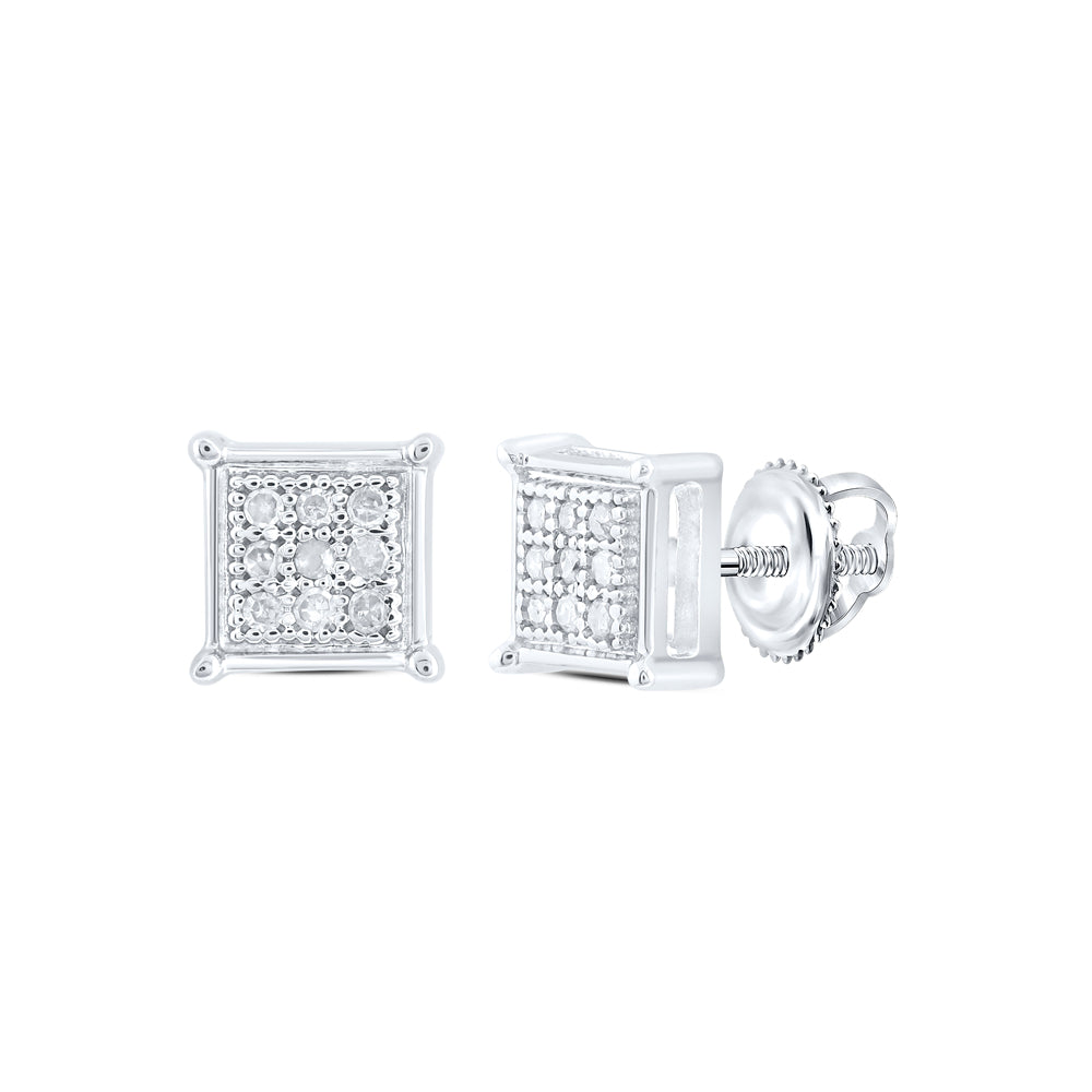 10kt White Gold Womens Round Diamond Square Earrings 1/20 Cttw