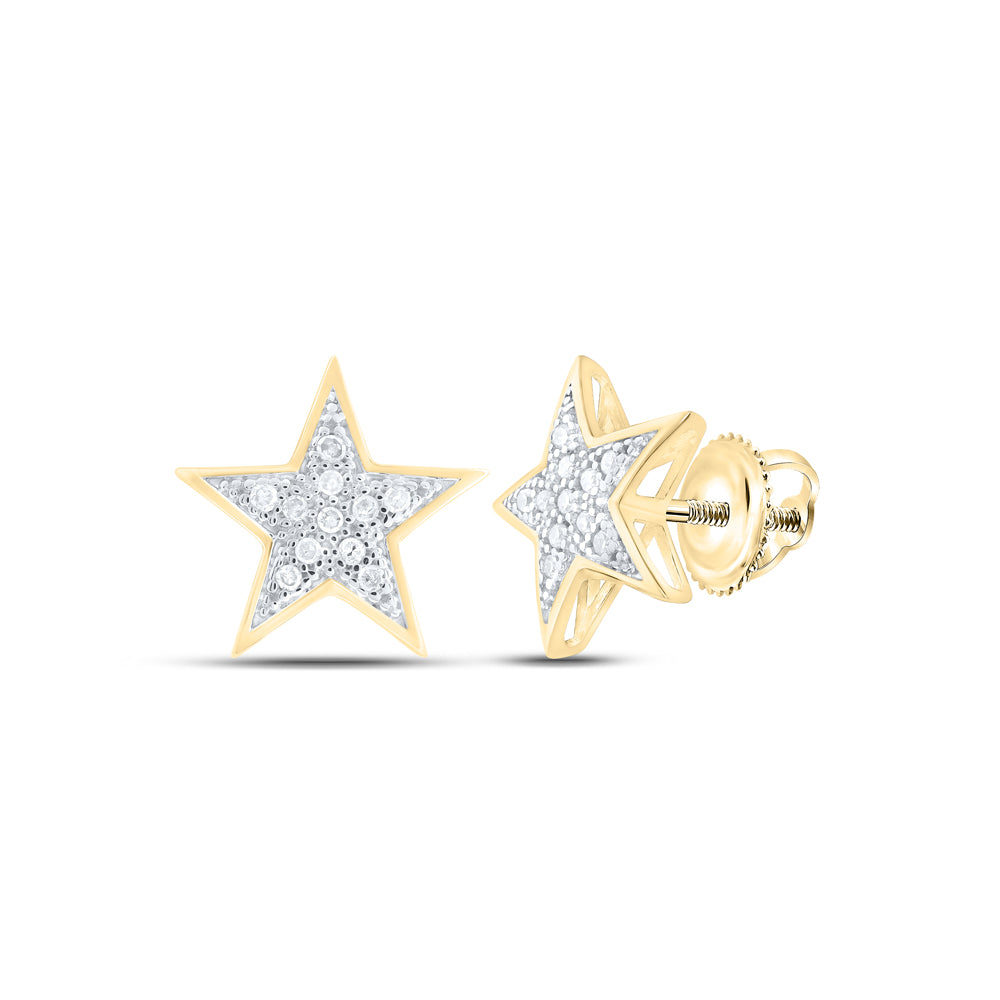 10kt Yellow Gold Womens Round Diamond Star Cluster Screwback Earrings 1/20 Cttw