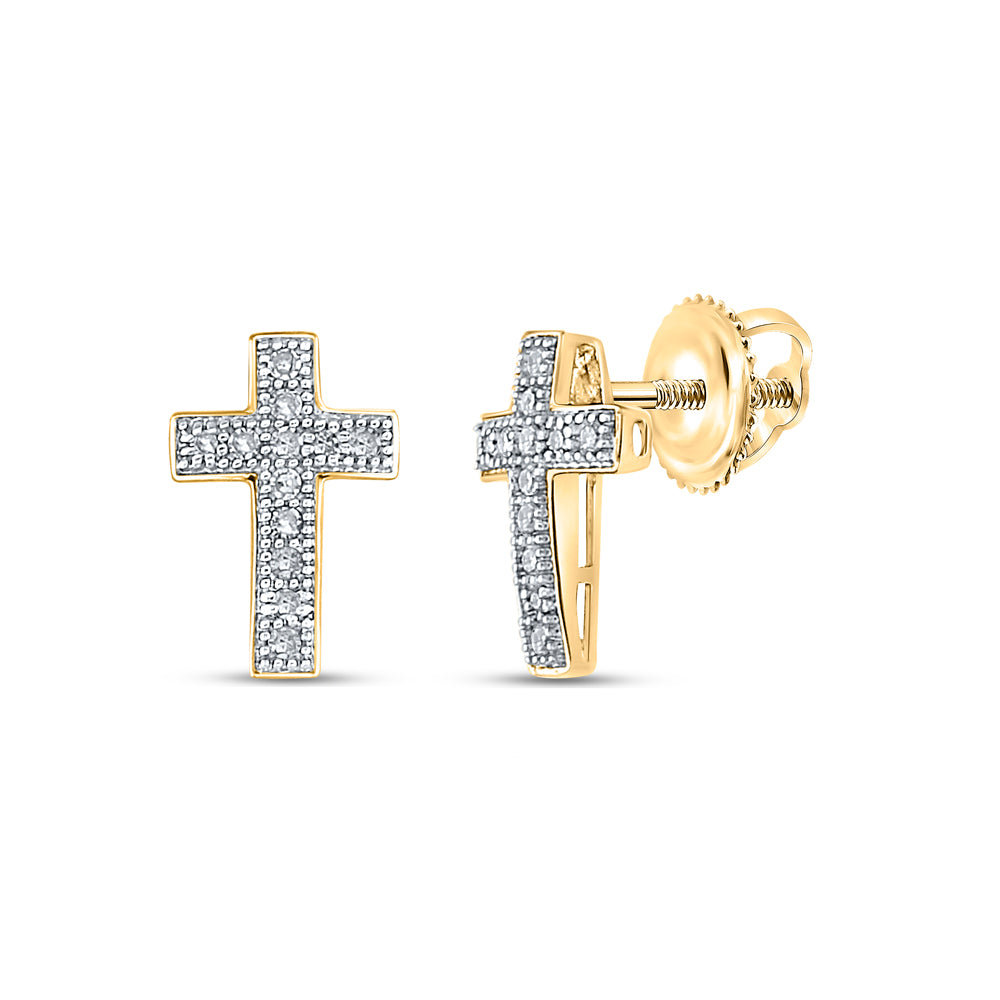 10kt Yellow Gold Womens Round Diamond Cross Stud Earrings 1/10 Cttw