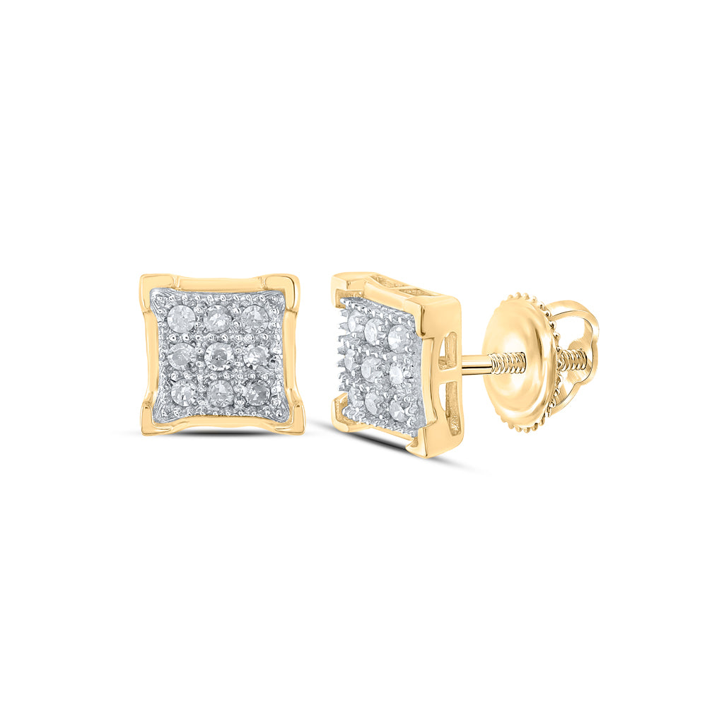 10kt Yellow Gold Womens Round Diamond Square Cluster Earrings 1/20 Cttw