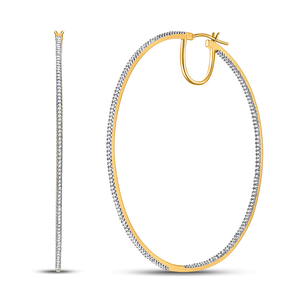 10kt Yellow Gold Womens Round Diamond Slender Hoop Earrings 1.00 Cttw