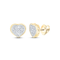 Load image into Gallery viewer, 10kt Yellow Gold Womens Round Diamond Heart Cluster Screwback Earrings 1/20 Cttw
