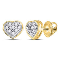 Load image into Gallery viewer, 10kt Yellow Gold Womens Round Diamond Heart Cluster Screwback Earrings 1/20 Cttw
