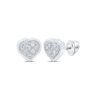 Load image into Gallery viewer, 10kt White Gold Womens Round Diamond Heart Cluster Screwback Earrings 1/20 Cttw
