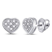 Load image into Gallery viewer, 10kt White Gold Womens Round Diamond Heart Cluster Screwback Earrings 1/20 Cttw
