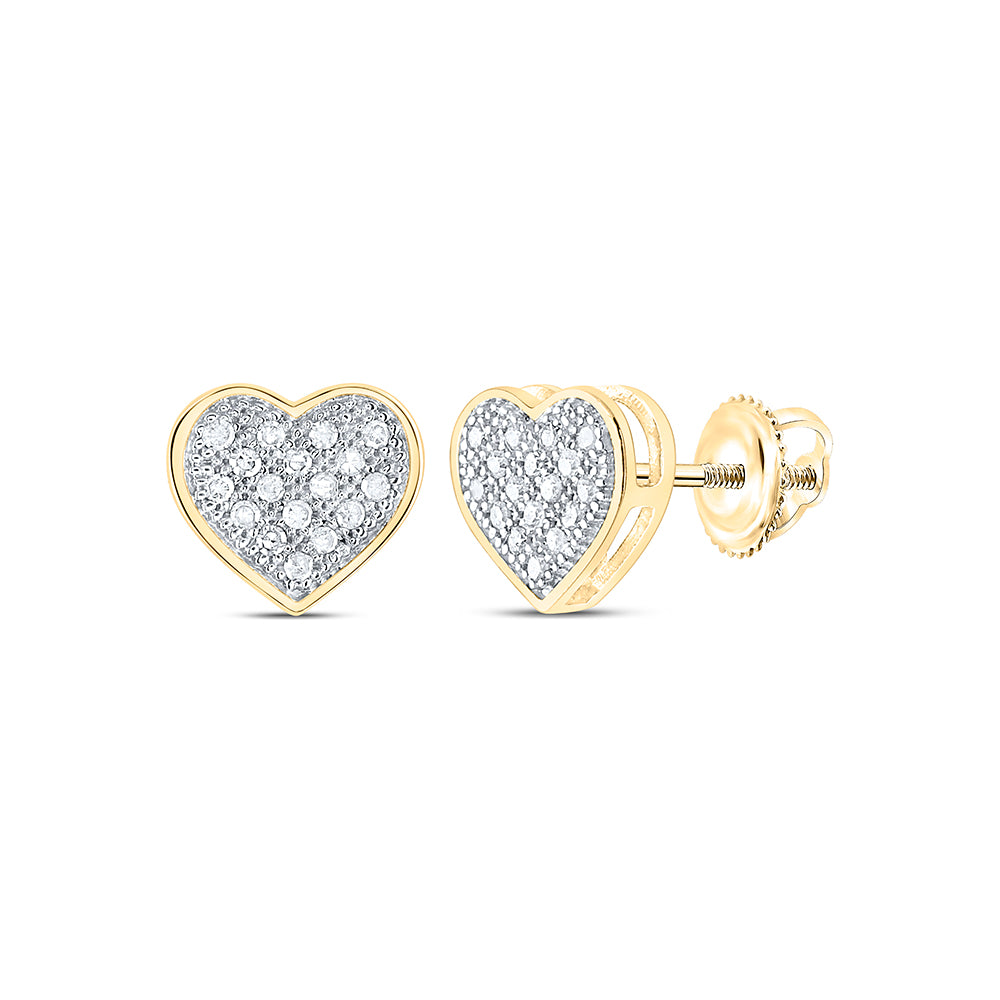 10kt Yellow Gold Womens Round Diamond Heart Cluster Stud Earrings 1/10 Cttw