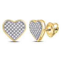 Load image into Gallery viewer, 10kt Yellow Gold Womens Round Diamond Heart Cluster Screwback Earrings 1/4 Cttw
