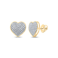 Load image into Gallery viewer, 10kt Yellow Gold Womens Round Diamond Heart Cluster Screwback Earrings 1/3 Cttw
