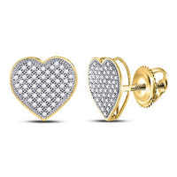 Load image into Gallery viewer, 10kt Yellow Gold Womens Round Diamond Heart Cluster Screwback Earrings 1/3 Cttw

