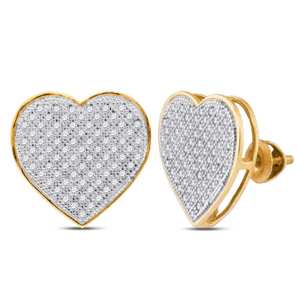 10kt Yellow Gold Womens Round Diamond Heart Cluster Earrings 1/2 Cttw