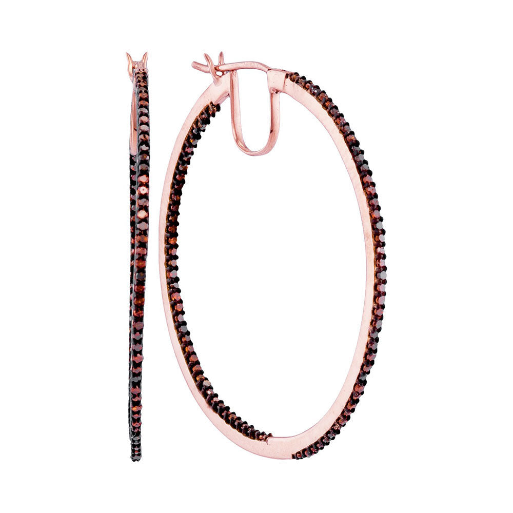 10kt Rose Gold Womens Round Red Color Enhanced Diamond Slender Hoop Earrings 1/2 Cttw
