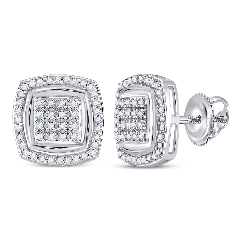 10kt White Gold Womens Round Diamond Square Frame Cluster Earrings 1/3 Cttw