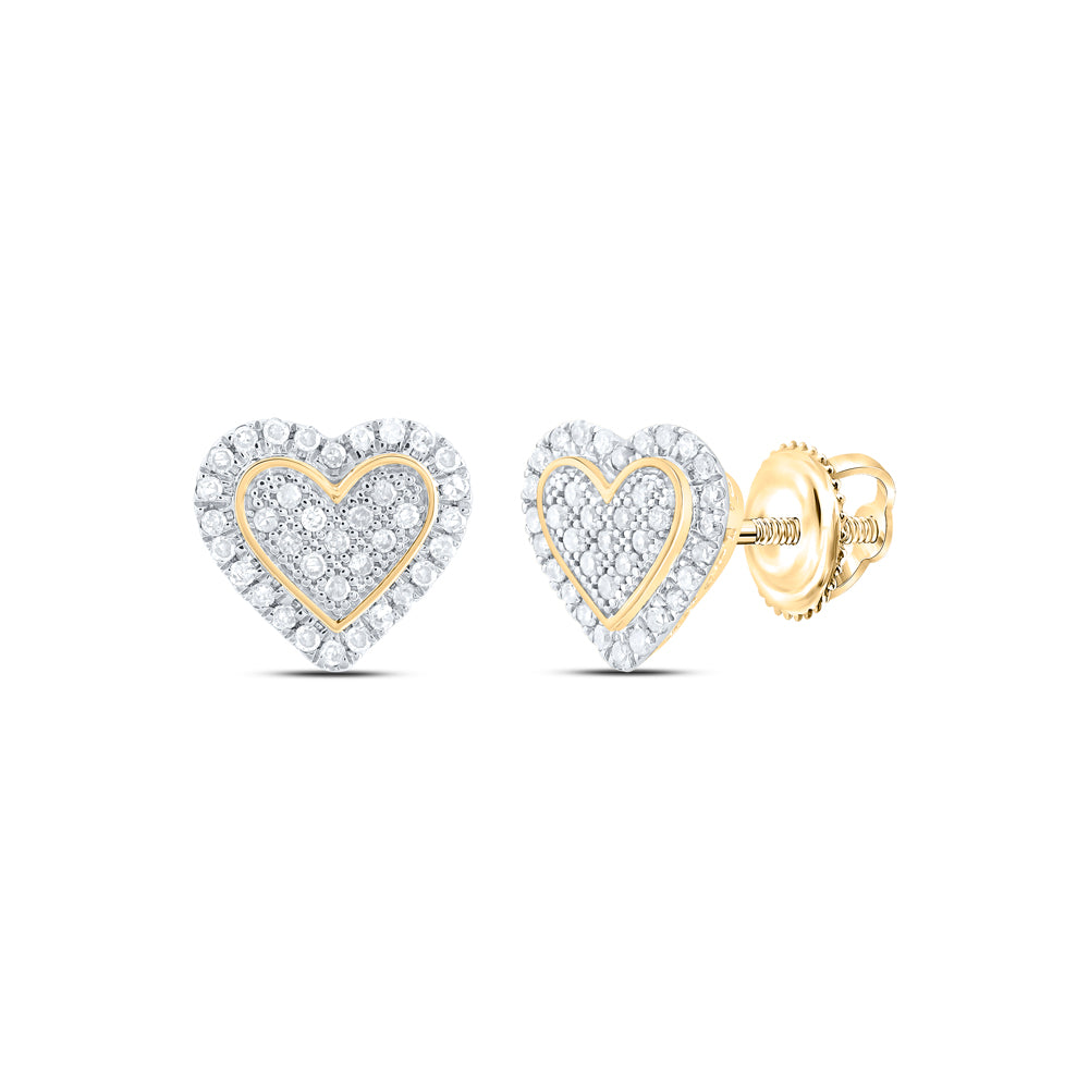 10kt Yellow Gold Womens Round Diamond Heart Cluster Stud Earrings 1/4 Cttw
