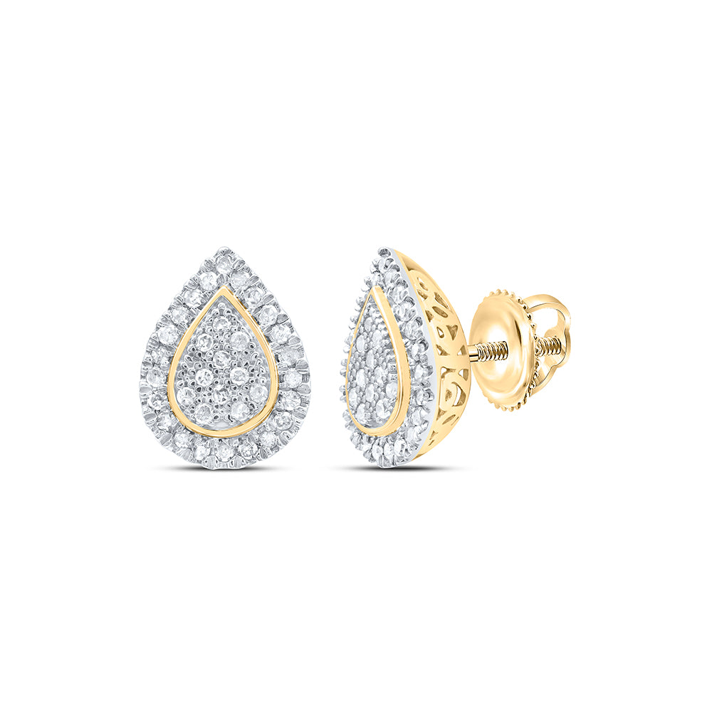 10kt Yellow Gold Womens Round Diamond Teardrop Cluster Screwback Earrings 1/5 Cttw