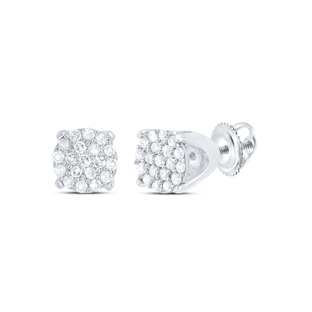 10kt White Gold Womens Round Diamond Cluster Earrings 1/8 Cttw