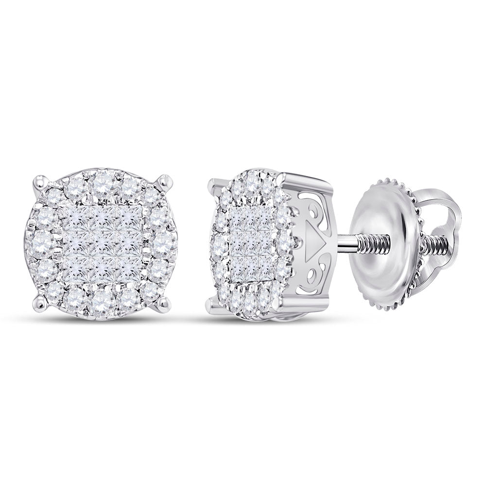 14kt White Gold Womens Princess Diamond Fashion Cluster Earrings 1/4 Cttw