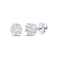 Load image into Gallery viewer, 10kt White Gold Womens Round Diamond Flower Cluster Earrings 1/2 Cttw
