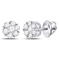 Load image into Gallery viewer, 10kt White Gold Womens Round Diamond Flower Cluster Earrings 1/2 Cttw
