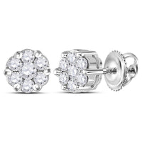 Load image into Gallery viewer, 10kt White Gold Womens Round Diamond Flower Cluster Earrings 1/4 Cttw
