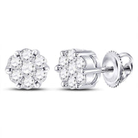 Load image into Gallery viewer, 10kt White Gold Womens Round Diamond Flower Cluster Earrings 1/4 Cttw
