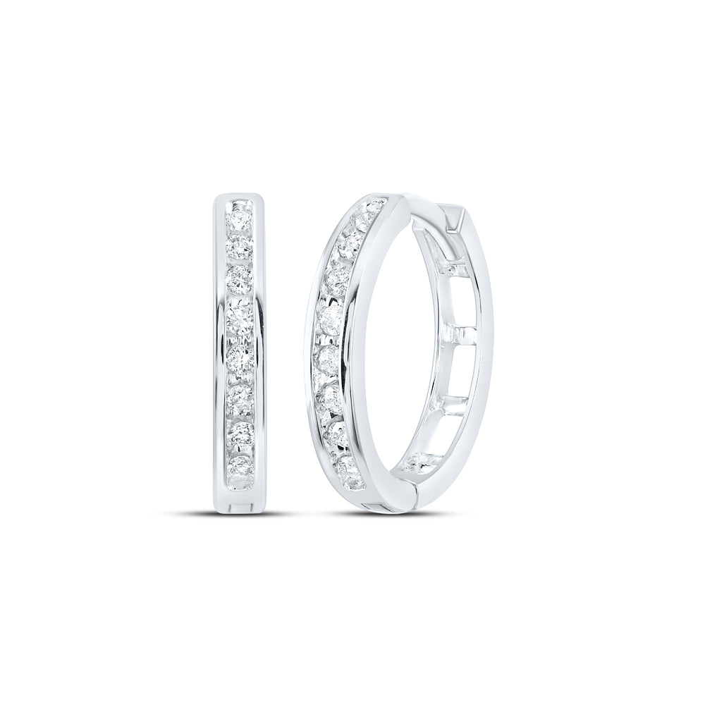 10kt White Gold Womens Round Diamond Hoop Earrings 1/5 Cttw