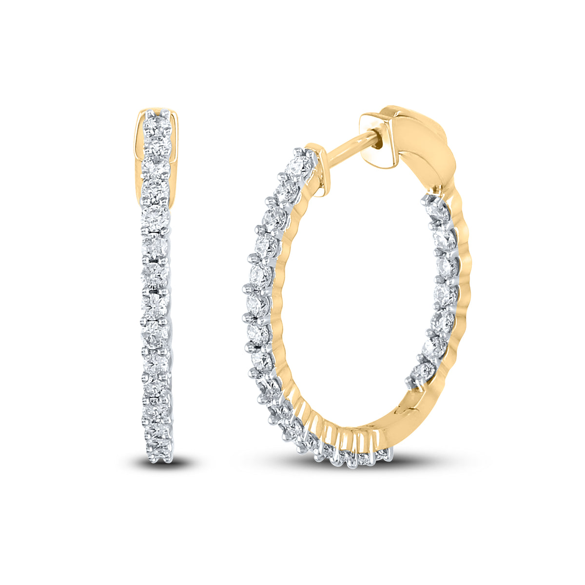 14kt Yellow Gold Womens Round Diamond Inside Outside Hoop Earrings 1-1/2 Cttw