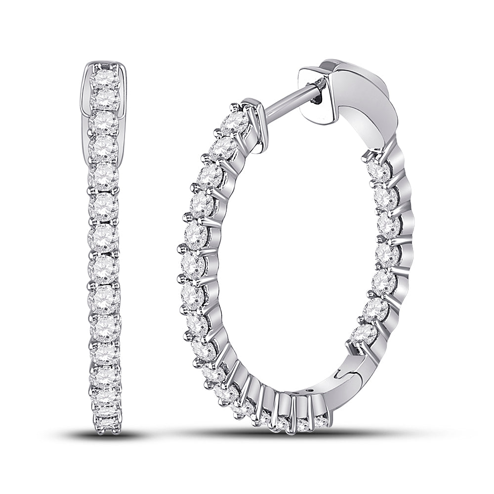 14kt White Gold Womens Round Diamond Inside Outside Hoop Earrings 1-1/2 Cttw