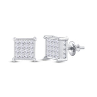 Load image into Gallery viewer, 14kt White Gold Womens Princess Diamond Cluster Stud Earrings 1.00 Cttw
