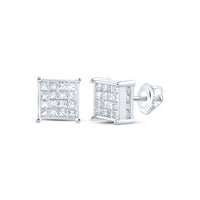 Load image into Gallery viewer, 14kt White Gold Womens Princess Diamond Cluster Stud Earrings 1.00 Cttw
