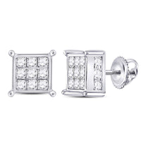 Load image into Gallery viewer, 14kt White Gold Womens Princess Diamond Cluster Earrings 2.00 Cttw
