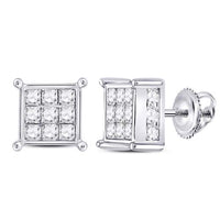Load image into Gallery viewer, 14kt White Gold Womens Princess Diamond Cluster Earrings 2.00 Cttw
