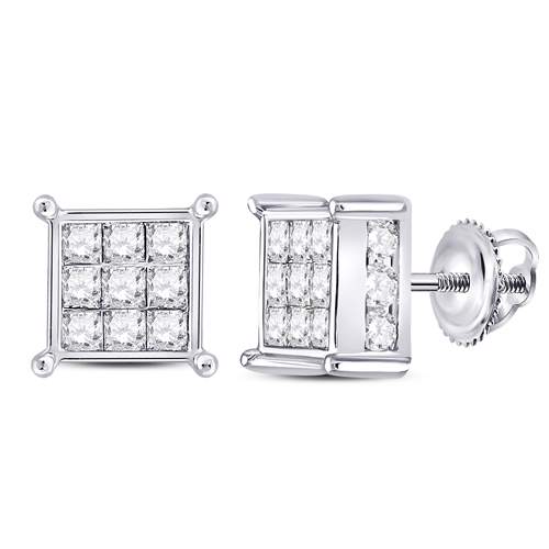 14kt White Gold Womens Princess Diamond Cluster Earrings 2.00 Cttw