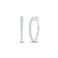 Load image into Gallery viewer, 10kt White Gold Womens Round Diamond Single Row Hoop Earrings 1/2 Cttw
