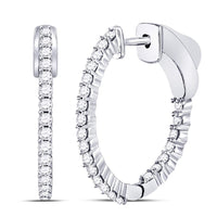 Load image into Gallery viewer, 10kt White Gold Womens Round Diamond Single Row Hoop Earrings 1/2 Cttw
