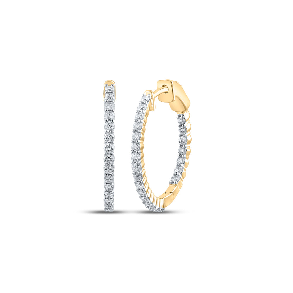 10kt Yellow Gold Womens Round Diamond Inside Outside Hoop Earrings 1.00 Cttw