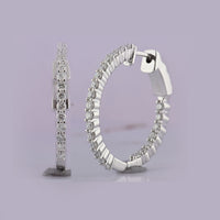 Load image into Gallery viewer, 10kt White Gold Womens Round Inside Outside Diamond Hoop Earrings 1.00 Cttw
