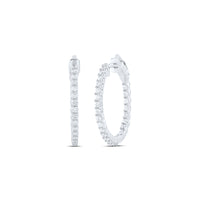 Load image into Gallery viewer, 10kt White Gold Womens Round Inside Outside Diamond Hoop Earrings 1.00 Cttw
