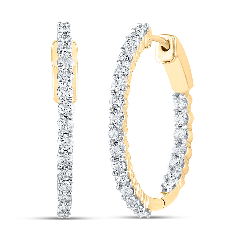 10kt Yellow Gold Womens Round Diamond Inside Outside Hoop Earrings 2.00 Cttw