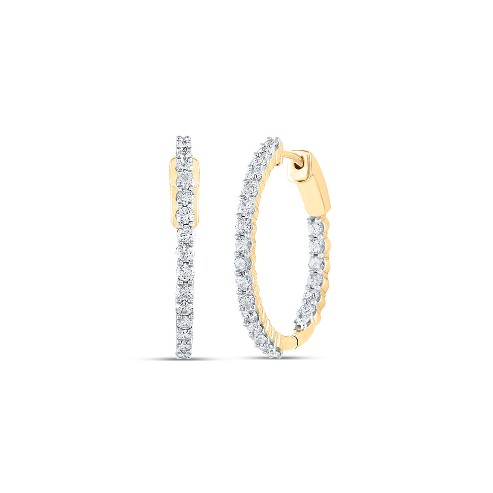 14kt Yellow Gold Womens Round Diamond Inside Outside Hoop Earrings 2.00 Cttw