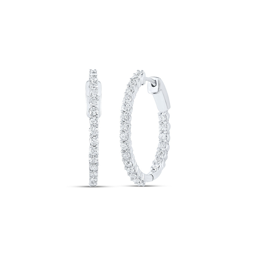10kt White Gold Womens Round Diamond Inside Outside Hoop Earrings 2.00 Cttw