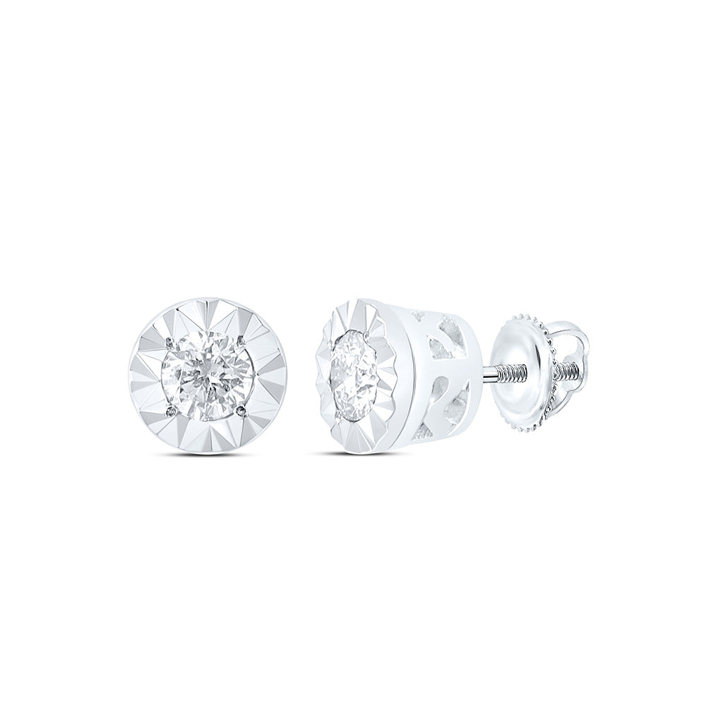10kt White Gold Womens Round Diamond Solitaire Illusion-set Stud Earrings 1/10 Cttw