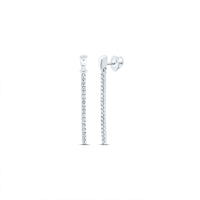 Load image into Gallery viewer, 10kt White Gold Womens Round Diamond Vertical Drop Dangle Earrings 1/5 Cttw

