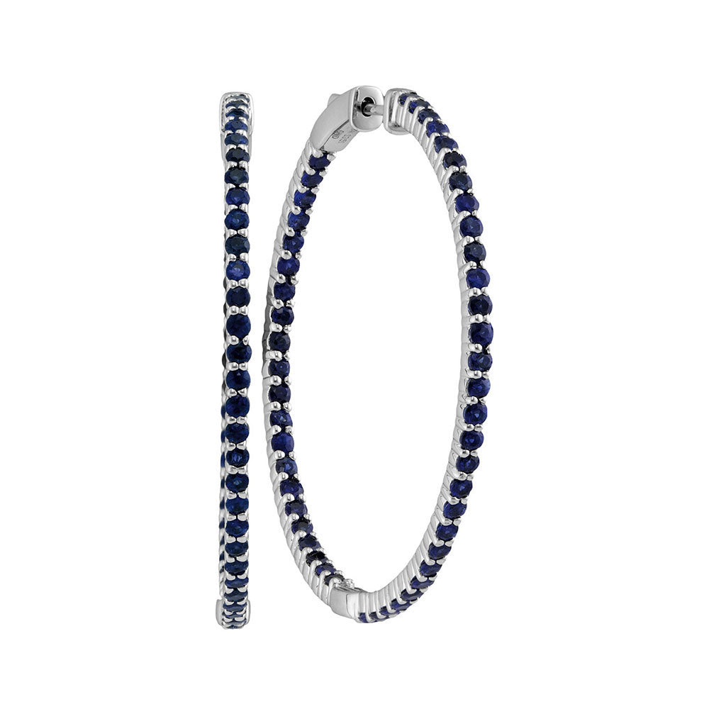 14kt White Gold Womens Round Blue Sapphire Hoop Earrings 3-3/4 Cttw