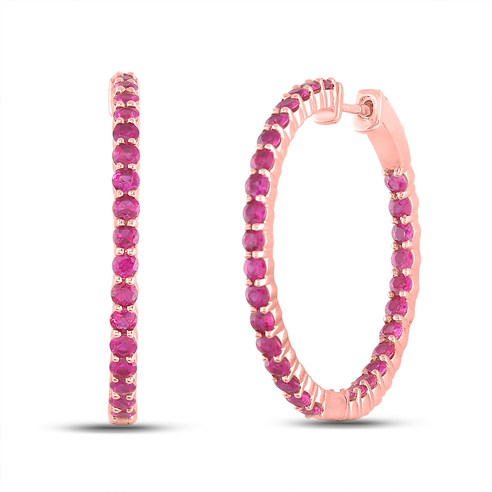 3  3/4CTW-DIA RUBY NATURAL GEM HOOPS